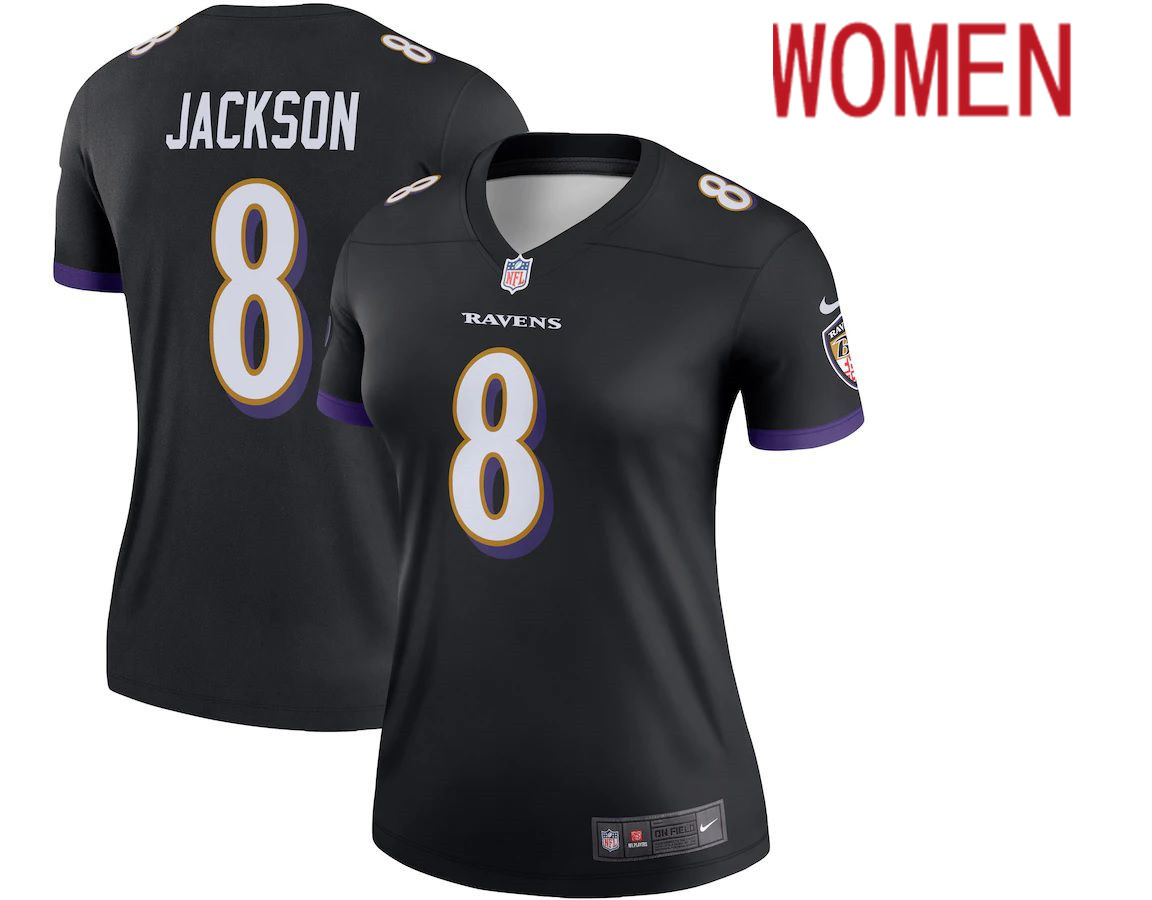 Women Baltimore Ravens 8 Lamar Jackson Nike Black Legend Team NFL Jersey